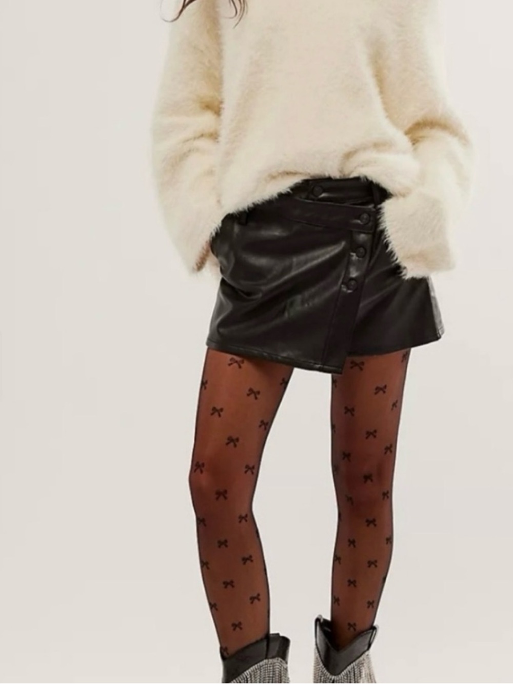 Free People Black Faux Leather Asymmetrical Mini Skirt